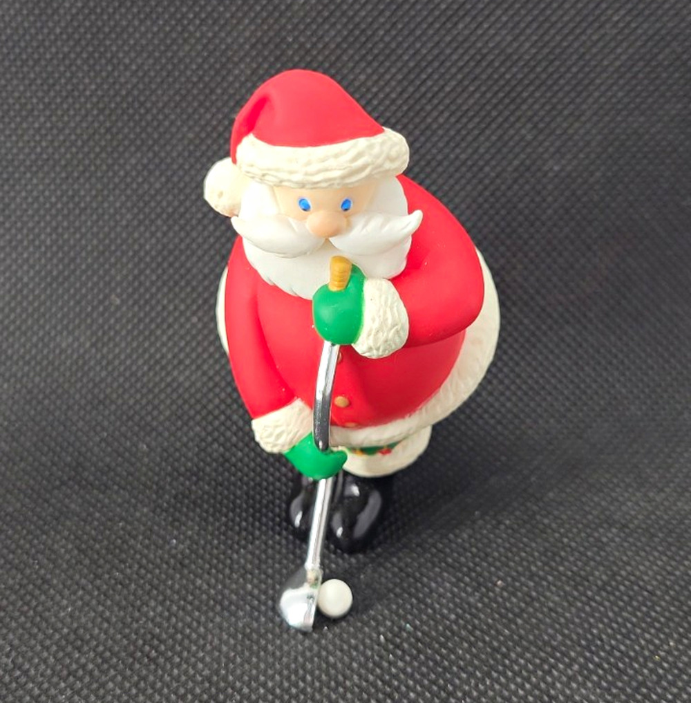 Hallmark 2005 Santa Claus Golf Christmas Ornament Plaid Red Green 3" Plastic